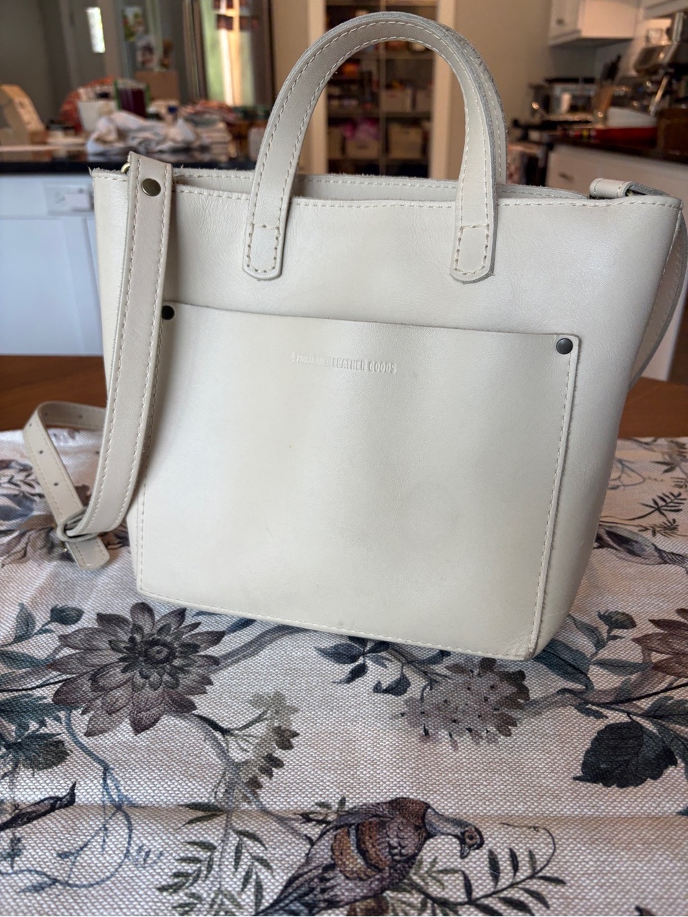 Portland Leather Bone mini Crossbody Tote